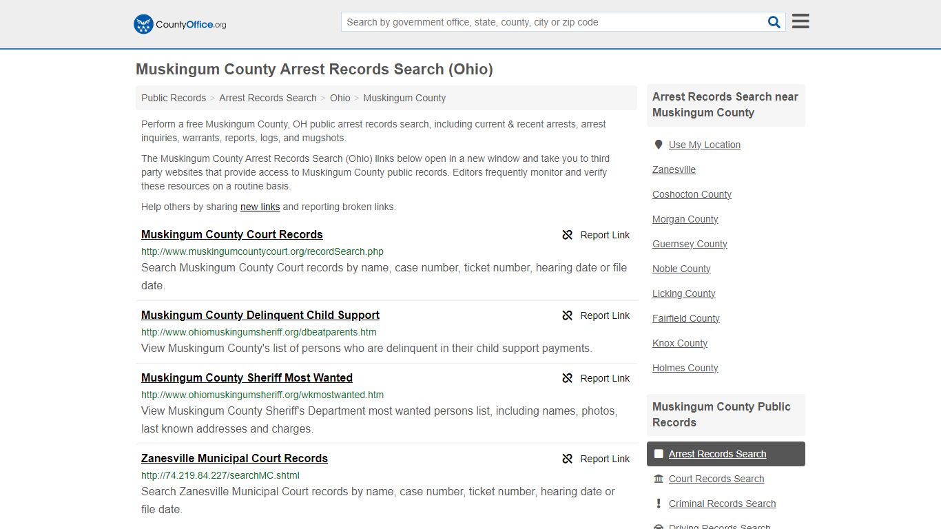 Muskingum County Arrest Records Search (Ohio) - County Office